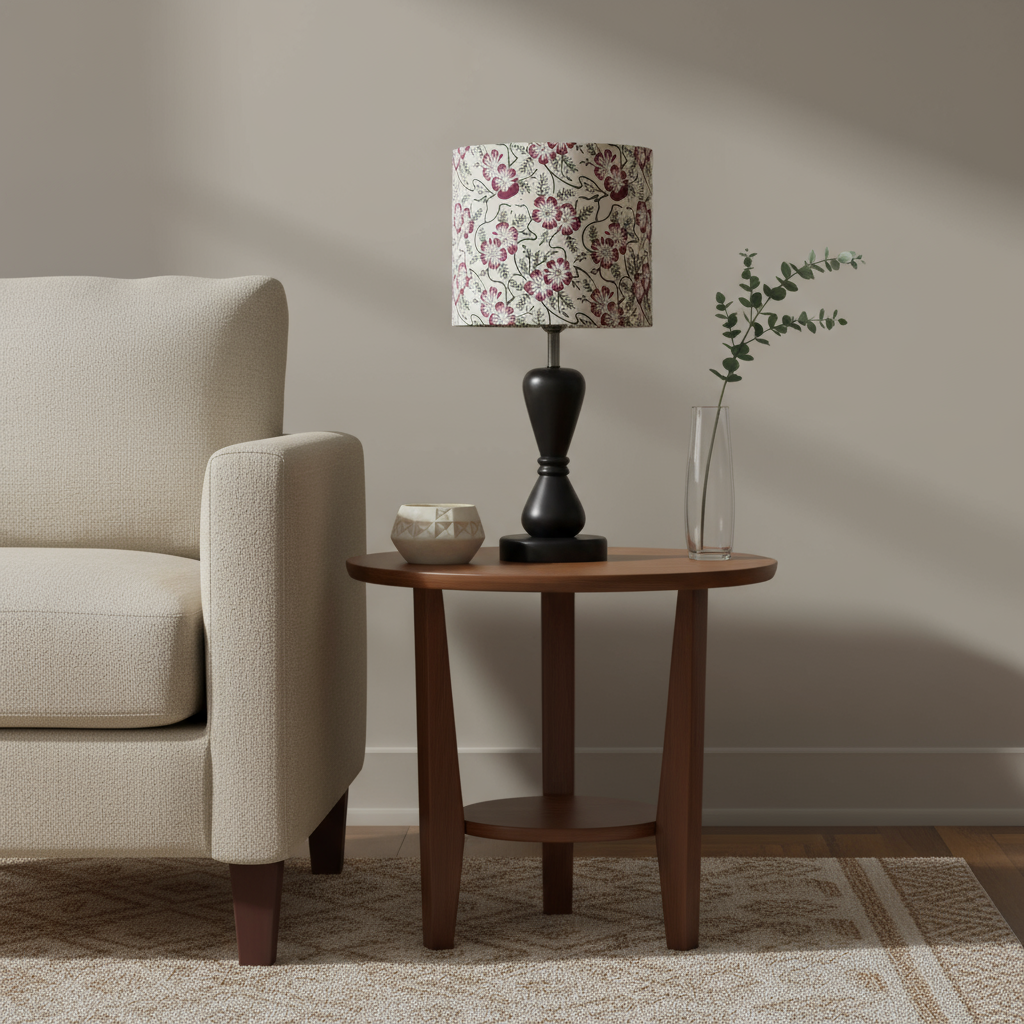 Fabric Lamp Shade – Floral Block Print Cotton Lampshade (Maroon & Green)