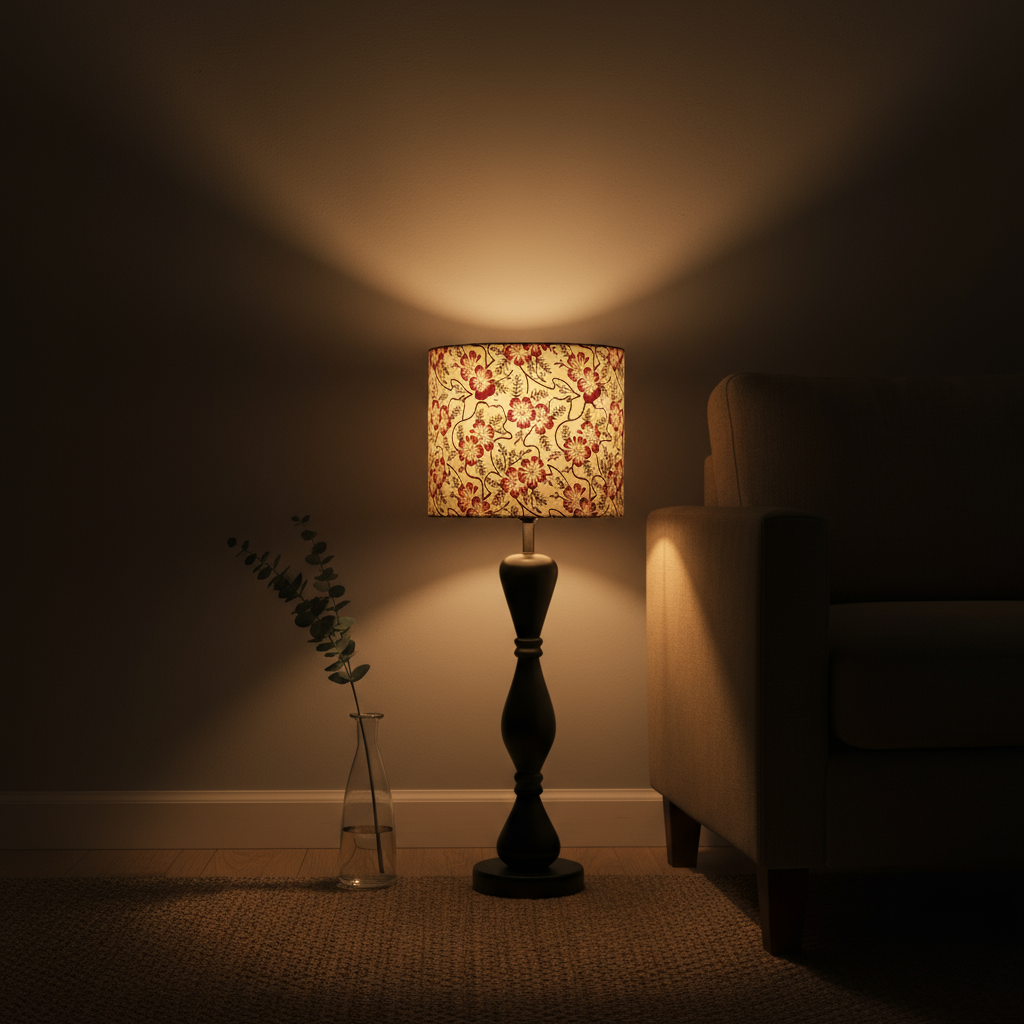 Fabric Lamp Shade – Floral Block Print Cotton Lampshade (Maroon & Green)