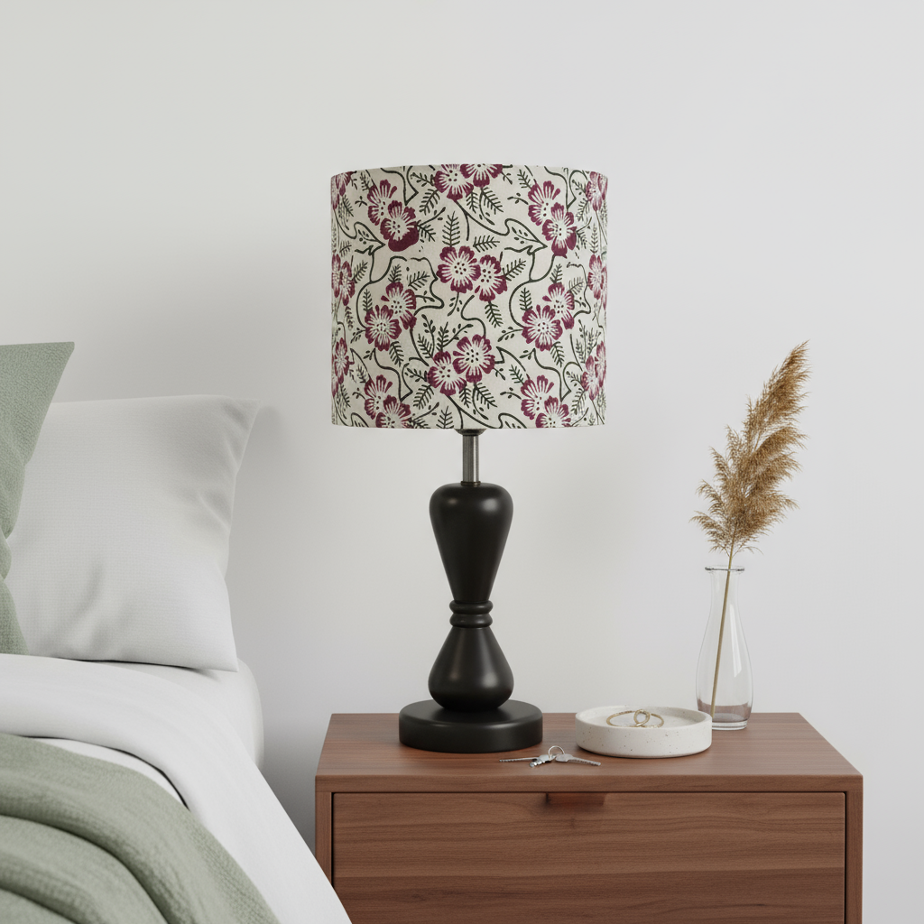 Fabric Lamp Shade – Floral Block Print Cotton Lampshade (Maroon & Green)