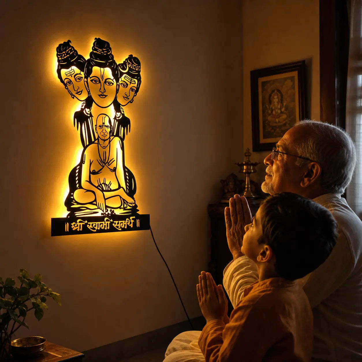 Swami Samarth Metal Wall Art With Light