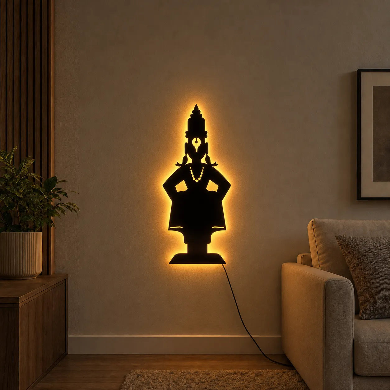 Lord Vitthal Metal Wall Art With Light – LED Wall Hanging Décor