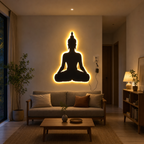 Meditating Buddha LED Backlit Metal Wall Art