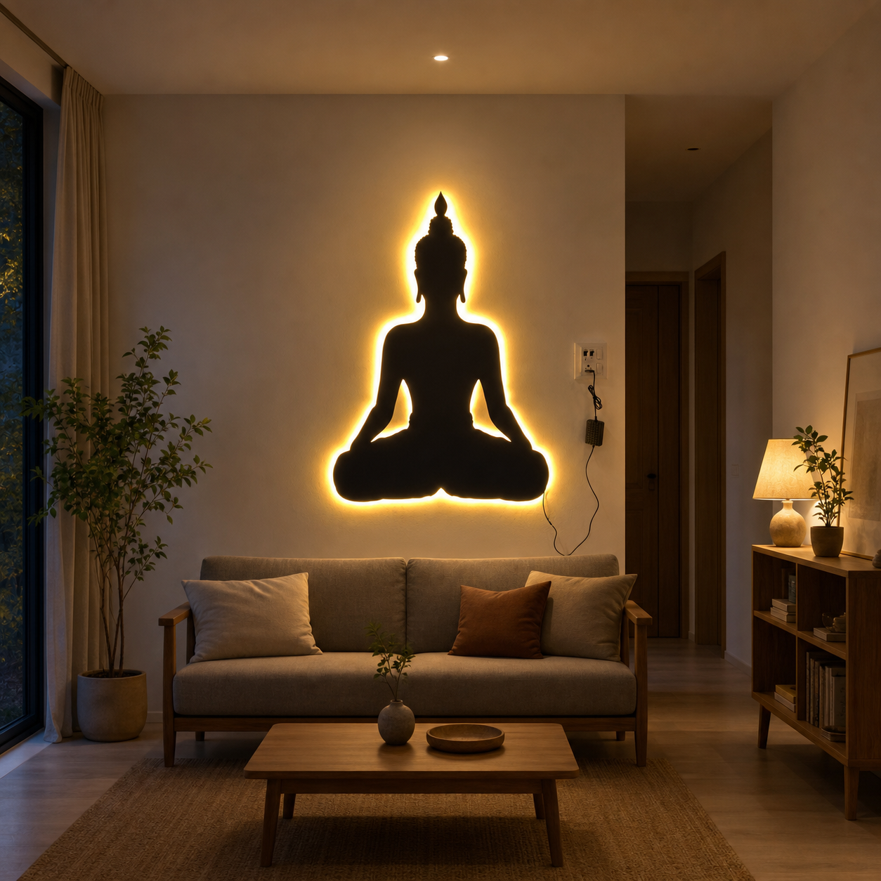 Meditating Buddha LED Backlit Metal Wall Art