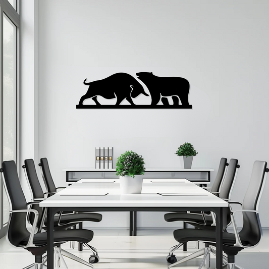 Artrooms Bull and Bear Metal Wall Art –  24x8 inch | Stock Market Wall Decor for Office & Trading Room