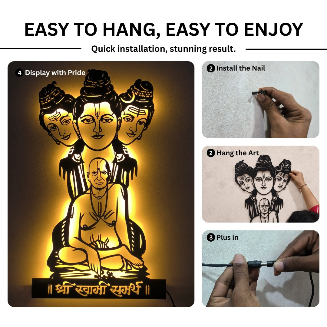 Swami Samarth Metal Wall Art With Light