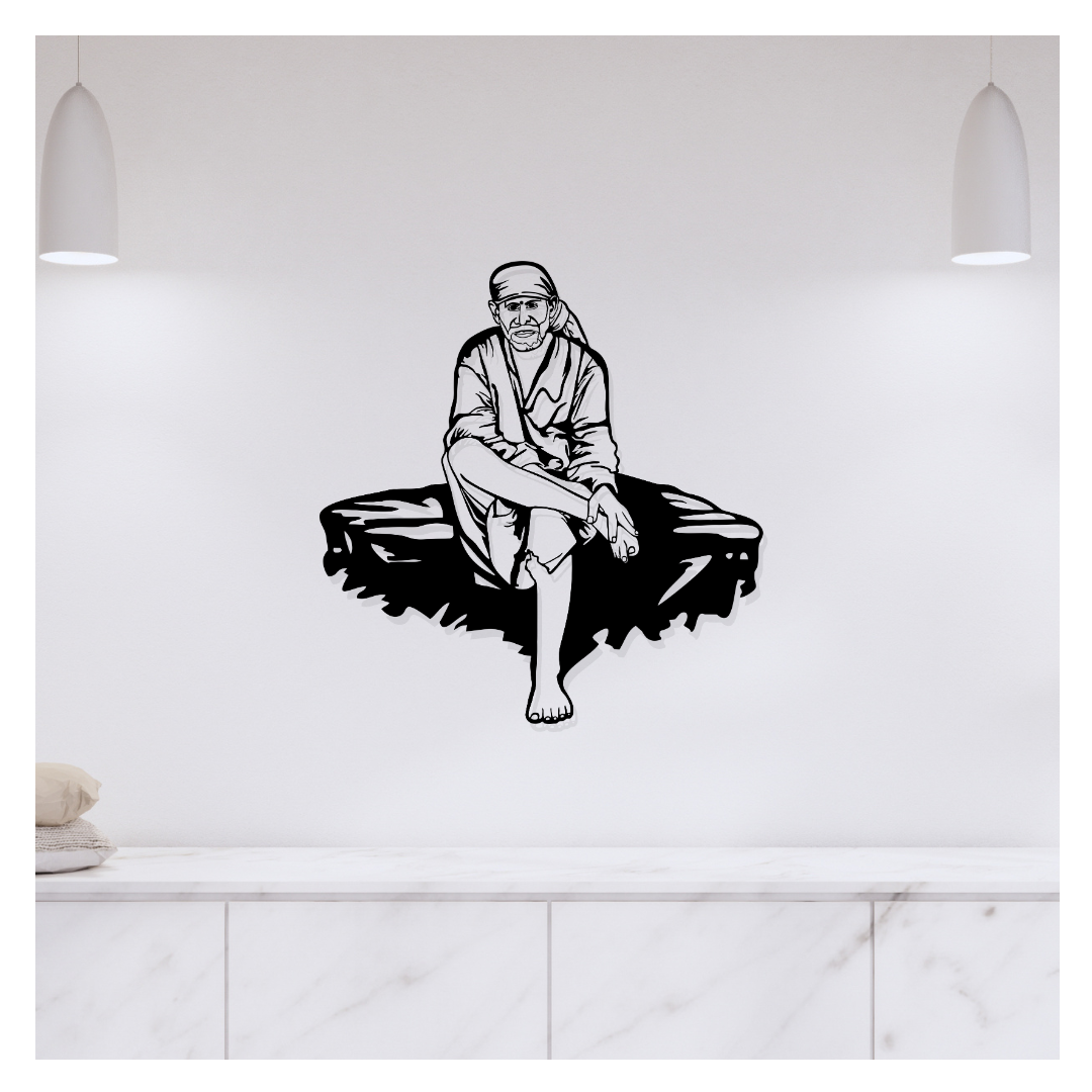Artrooms Sai Baba Metal Wall Art - Wall Decoration | Wall Hanging (21x24 inch) | Black Matte Finish