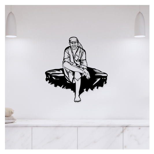 Artrooms Sai Baba Metal Wall Art - Wall Decoration | Wall Hanging (24x25 inch) | Black Matte Finish