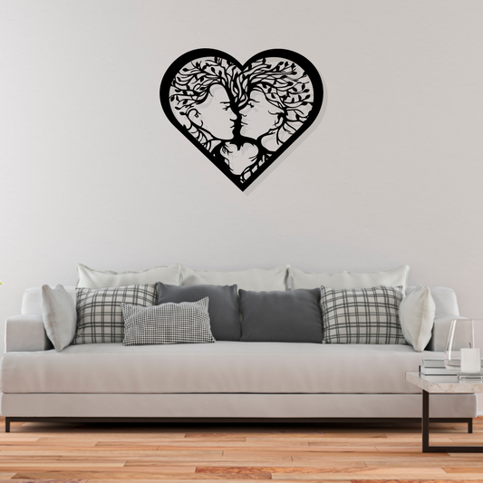 Artrooms Romantic Couples Metal Wall Art - Wall Decoration | Wall Hanging (25x22 inch) | Black Matte Finish