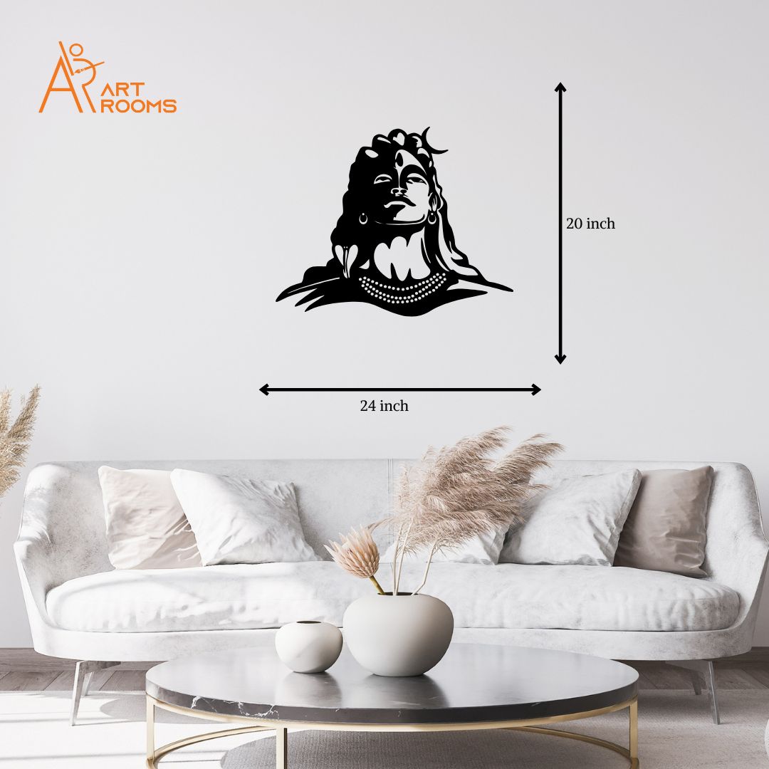 Adiyogi Shiva metal wall art with dimensions, showcasing serenity and spiritual elegance in home decor.