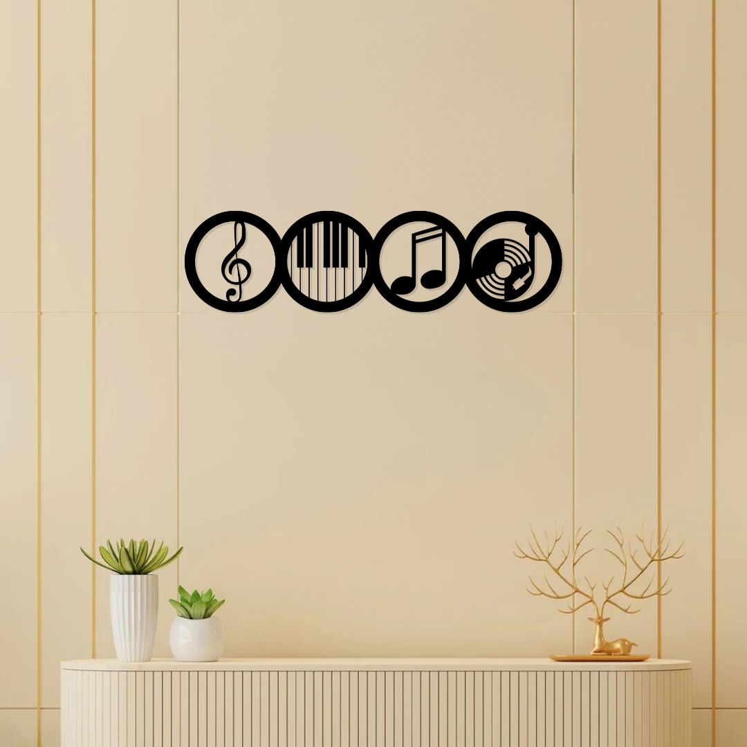 Artrooms Music Theme Metal Wall Art – 24x6 inch | Musical Notes & Instruments Wall Decor for Living Room, Studio, or Cafe