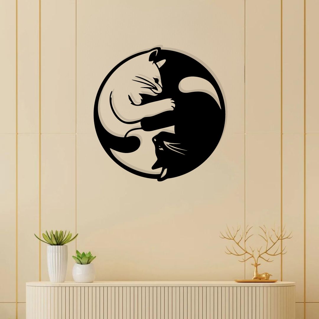Artrooms Cats Metal Wall Art - Wall Decoration | Wall Hanging (24x24 inch) | Black Matte Finish