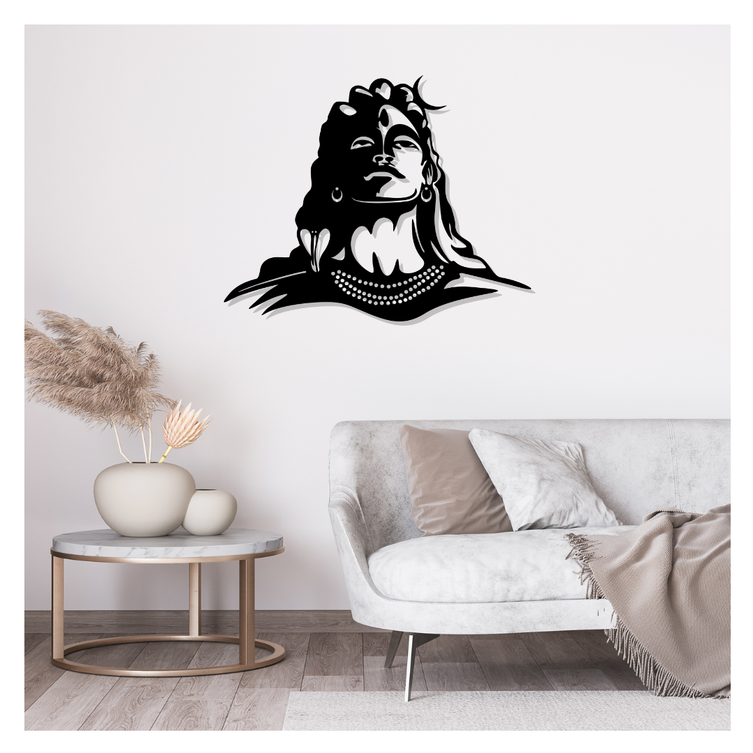 Artrooms Adiyogi Shiva Metal Wall Art - Wall Decoration | Wall Hanging (25x20 inch) | Black Matte Finish