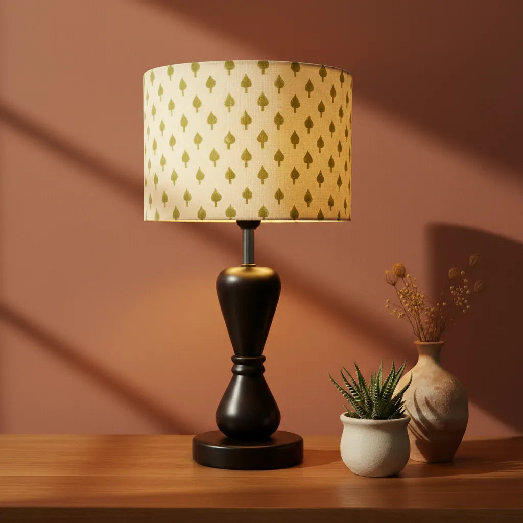 Fabric Lamp Shade – Green Leaf Block Print Cotton