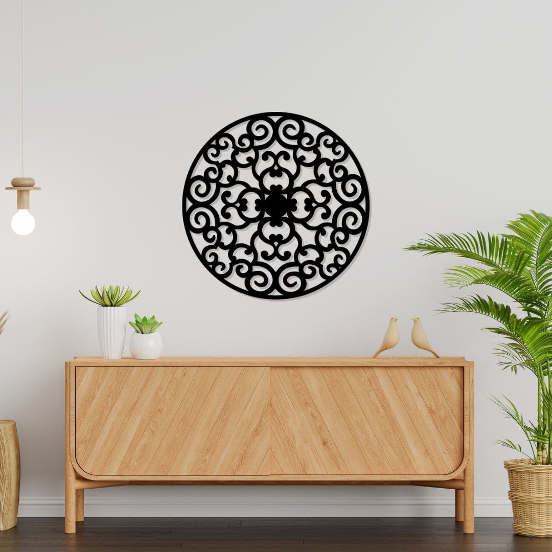 Artrooms Mandala Metal Wall Art - Wall Decoration | Wall Hanging (24x24 inch) | Black Matte Finish