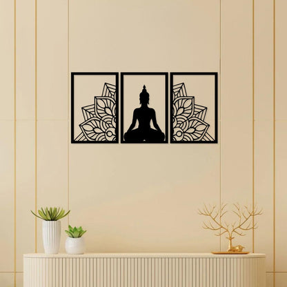 Artrooms Buddha Metal Wall Art - Wall Decoration | Wall Hanging (36x18 inch) | Black Matte Finish (Copy)