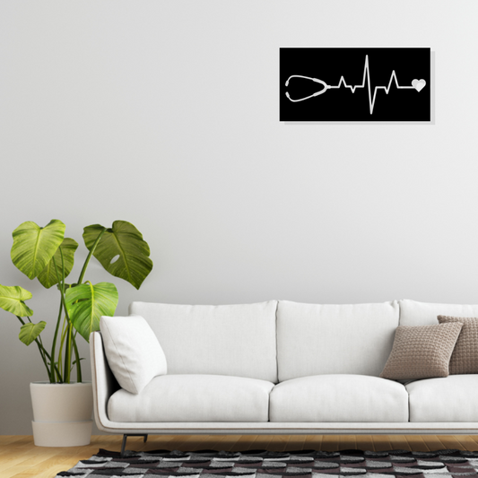 Artrooms Stethoscope with heart beat Metal Wall Art - Wall Decoration | Wall Hanging (25x12 inch) | Black Matte Finish