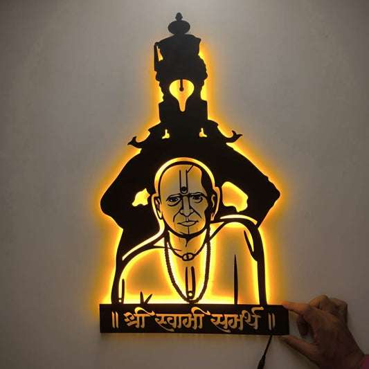 Artrooms Swami Samarth and Vitthal Metal Wall Art With Light | Wall Decoration | Wall Hanging (15x25 inch) | Black Matte Finish