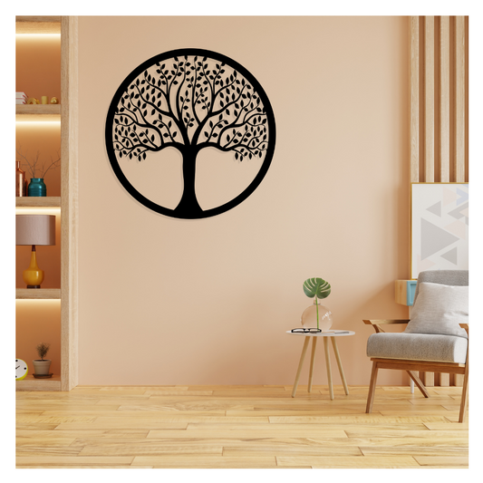 Artrooms Tree Metal Wall Art - Wall Decoration | Wall Hanging (25x25 inch) | Black Matte Finish