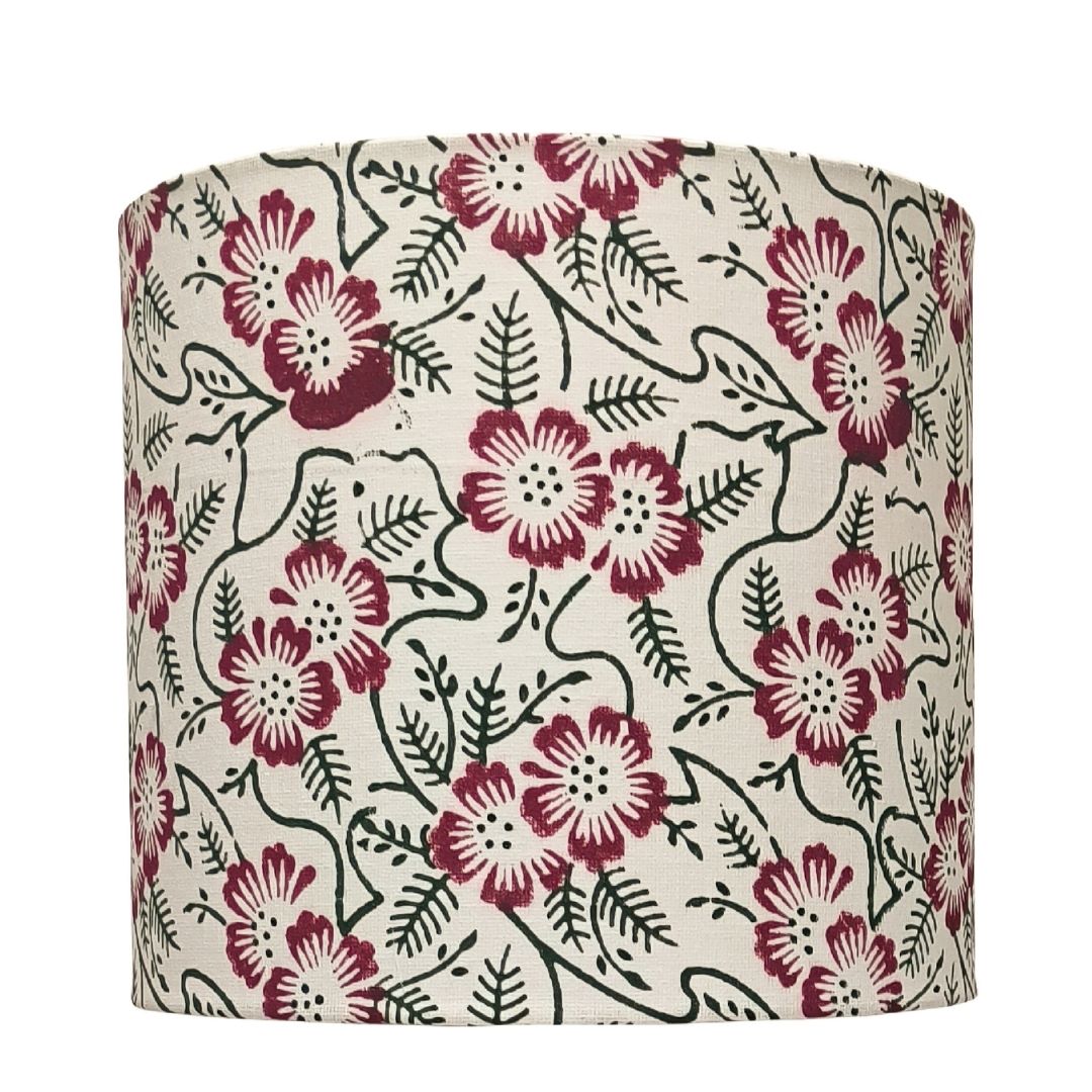 Fabric Lamp Shade – Floral Block Print Cotton Lampshade (Maroon & Green)