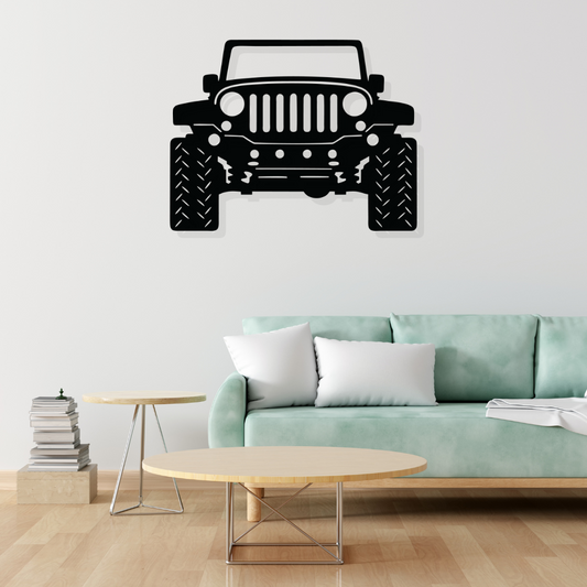 Artrooms Jeep Metal Wall Art - Wall Decoration | Wall Hanging (25x19 inch) | Black Matte Finish