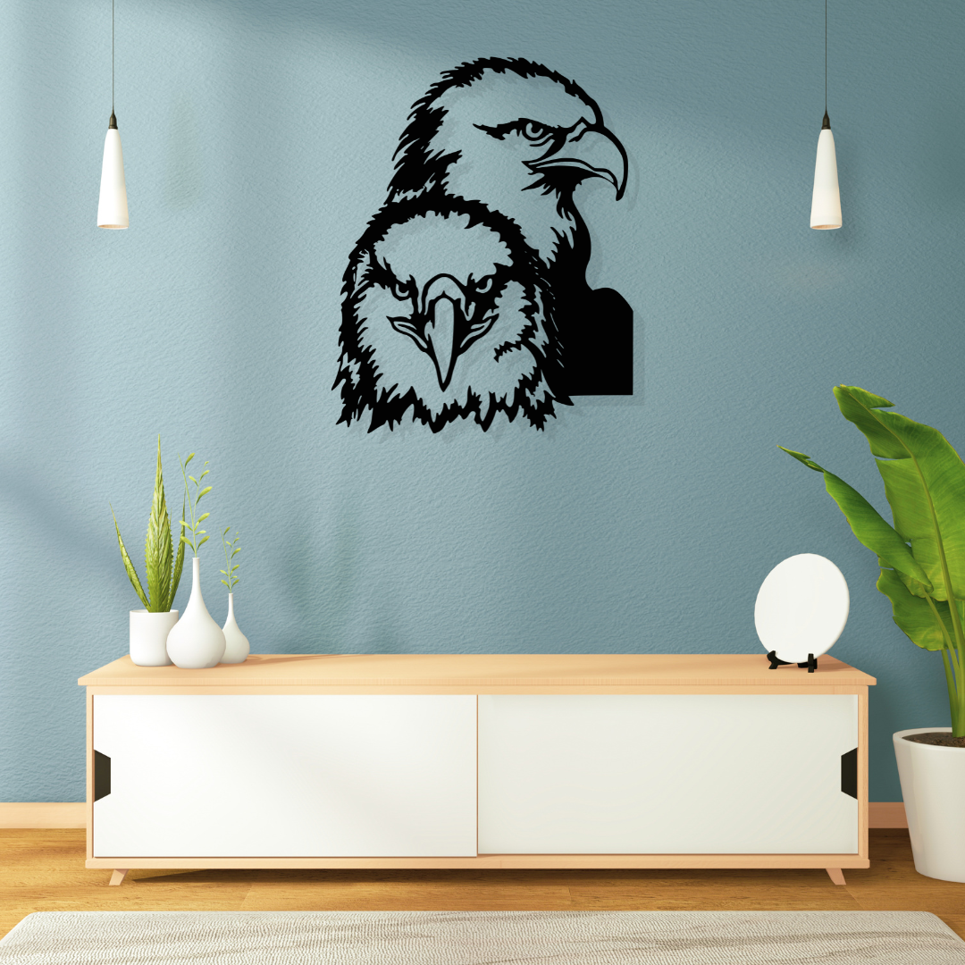 Artrooms Eagles Metal Wall Art - Wall Decoration | Wall Hanging (20x25 inch) | Black Matte Finish