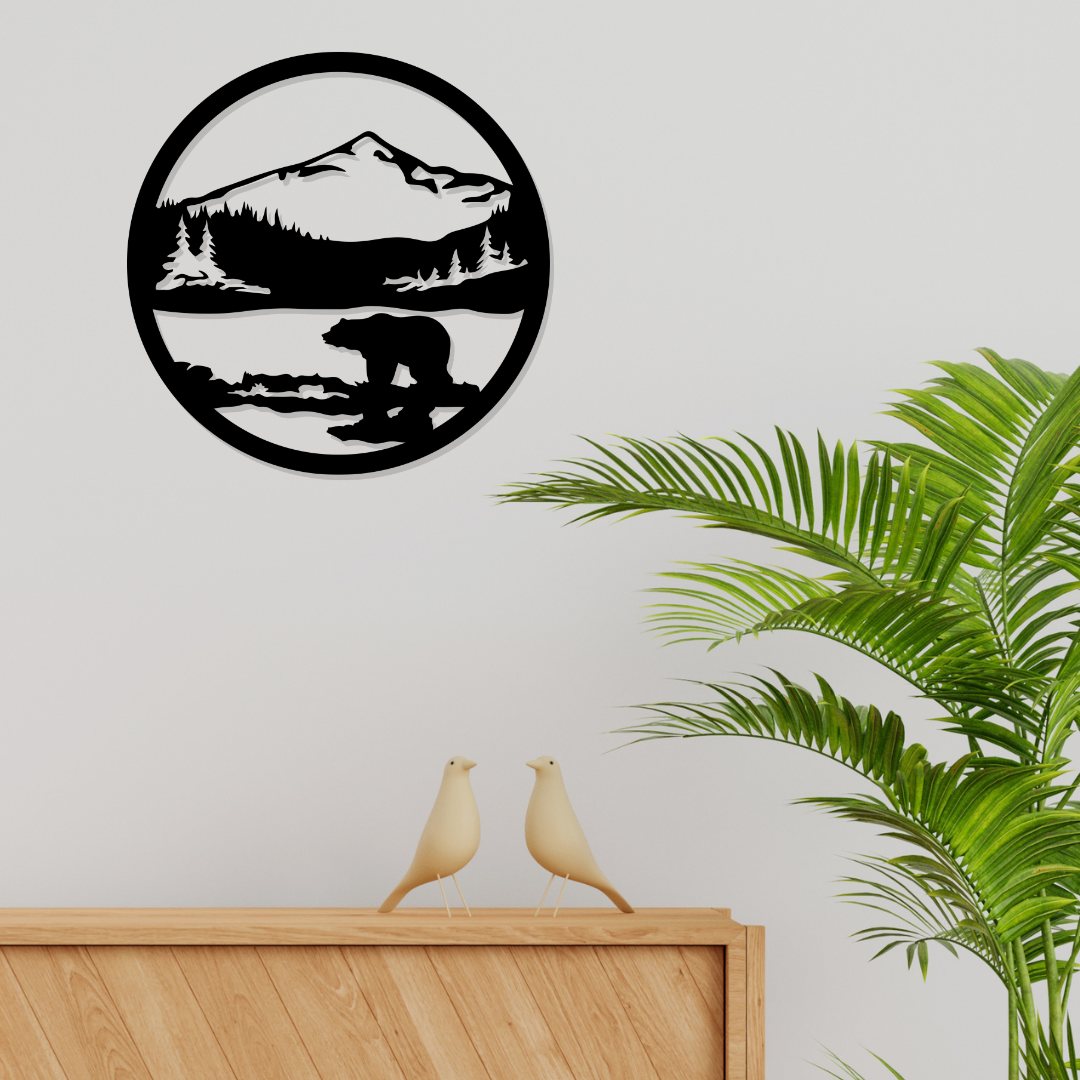 Artrooms Bear Mountains Metal Wall Art - Wall Decoration | Wall Hanging (12x12 inch) | Black Matte Finish