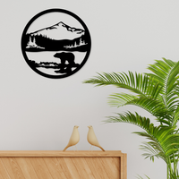 Artrooms Bear Mountains Metal Wall Art - Wall Decoration | Wall Hanging (12x12 inch) | Black Matte Finish