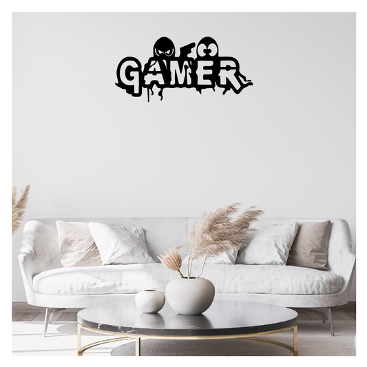 Artrooms Gamer Metal Wall Art - Wall Decoration | Wall Hanging (25x12 inch) | Black Matte Finish