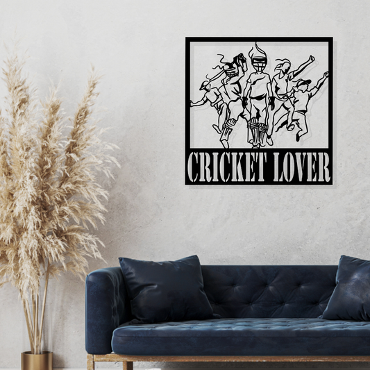 Artrooms Cricket Players Metal Wall Art - Wall Decoration | Wall Hanging (25x25 inch) | Black Matte Finish