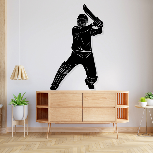 Artrooms Cricket Player Metal Wall Art - Wall Decoration|Wall Hanging (16x25 inch)|Black Matte Finish