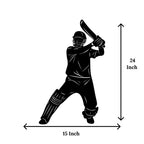 Cricket player silhouette wall art in matte black, measuring 15x24 inches, perfect for home decoration.
