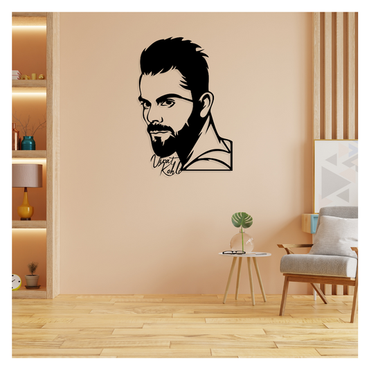 Artrooms Virat Kohli Metal Wall Art - Wall Decoration | Wall Hanging (17x25 inch) | Black Matte Finish