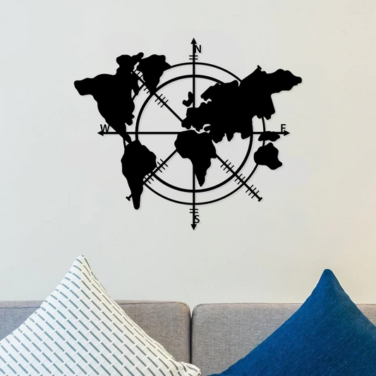 Artrooms World Map Metal Wall Art - Wall Decoration | Wall Hanging (25x21 inch) | Black Matte Finish