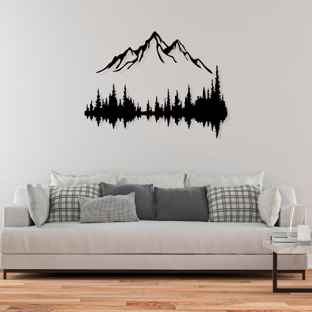 Artrooms Mountain and Forest Metal Wall Art - Wall Decoration | Wall Hanging (25x19 inch) | Black Matte Finish