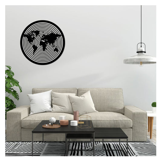 Artrooms World Map Metal Wall Art - Wall Decoration | Wall Hanging ((25x25 inch) | Black Matte Finish