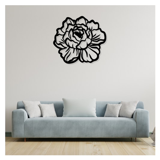 Artrooms Flower Metal Wall Art - Wall Decoration | Wall Hanging (25x22 inch) | Black Matte Finish