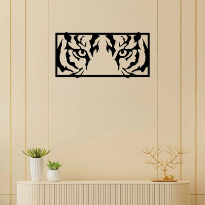Artrooms Tiger Eyes Metal Wall Art – 24x12 inch | Wild Animal Face Wall Decor for Living Room, Bedroom, Office | Black Matte Finish
