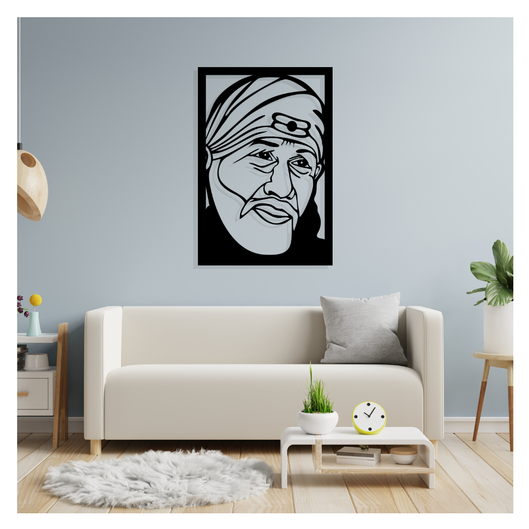 Artrooms Sai Baba Metal Wall Art - Wall Decoration | Wall Hanging (17x25 inch) | Black Matte Finish