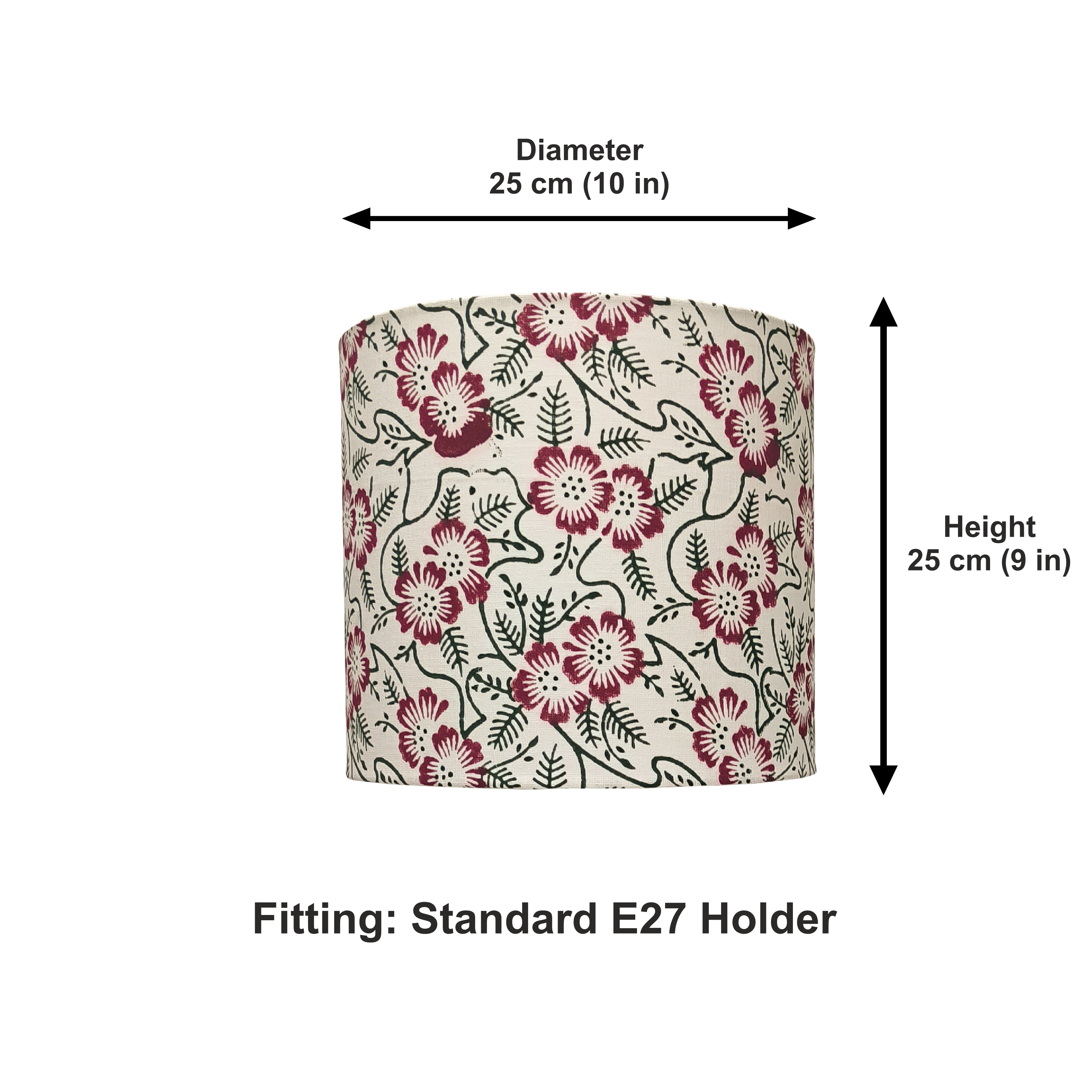 Fabric Lamp Shade – Floral Block Print Cotton Lampshade (Maroon & Green)