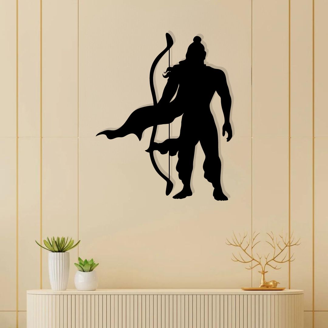 Artrooms Shree Ram Metal Wall Art - Wall Decoration | Wall Hanging (21x25 inch) | Black Matte Finish