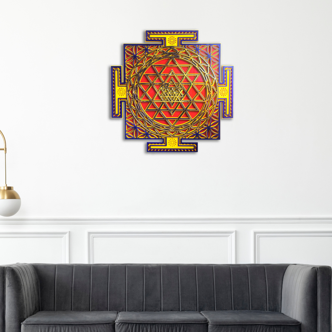 Sri Yantra Mandala Wall Hanging – Sacred Geometric Wall Art for Living Room