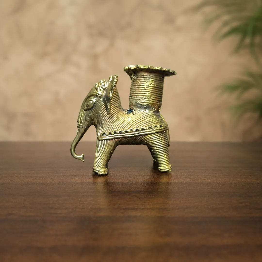 Dhokra Craft Elephant Candle Stand