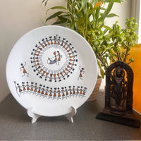 Artrooms Enchanting Warli Dance Ceramic Hand Painted Warli Art - Wall Decor Plates