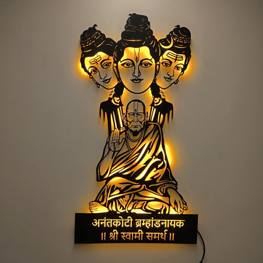 Artrooms Swami Samarth Metal Wall Art With Light | Wall Decoration | Wall Hanging (14x25 inch) | Black Matte Finish