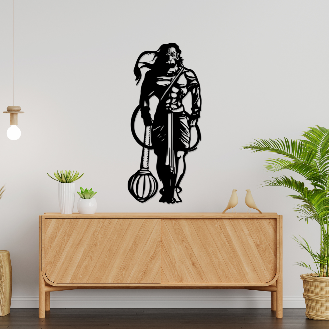 Artrooms Hanuman Metal Wall Art - Wall Decoration | Wall Hanging 11x24 inch | Black Matte Finish