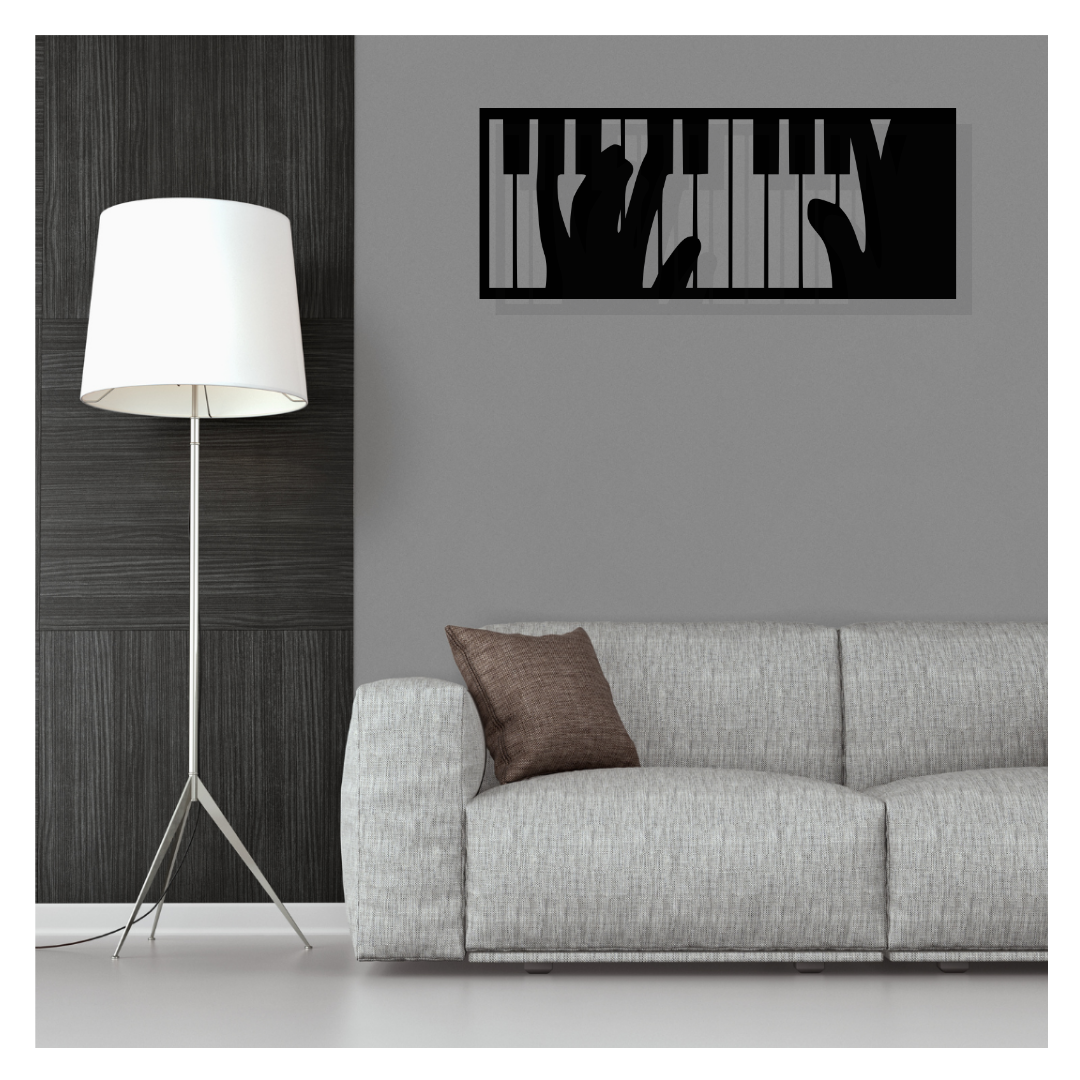 Artrooms Piano Metal Wall Art - Wall Decoration | Wall Hanging (25x10 inch) | Black Matte Finish