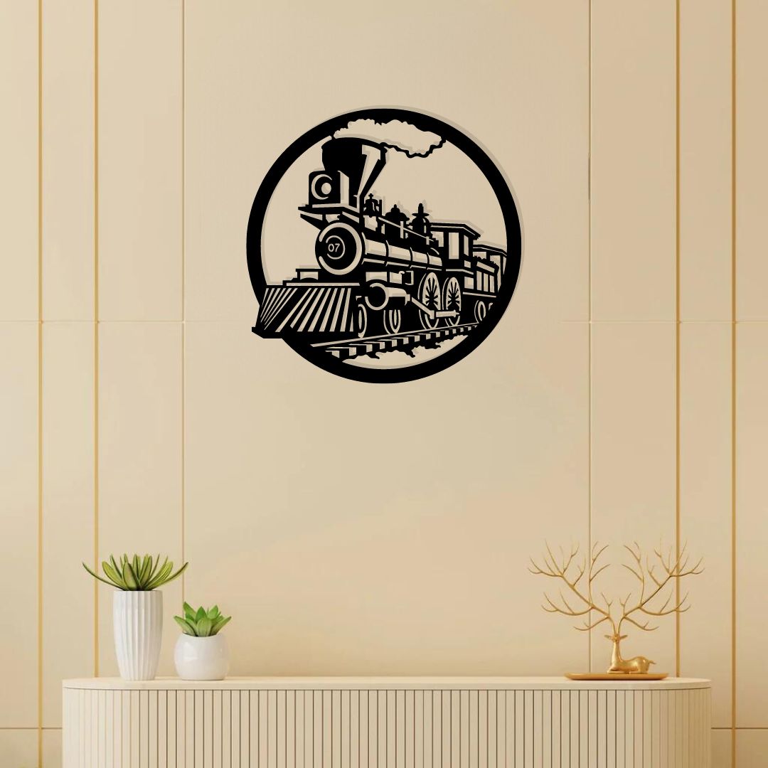 Artrooms Train Metal Wall Art - Wall Decoration | Wall Hanging (24x24 inch) | Black Matte Finish