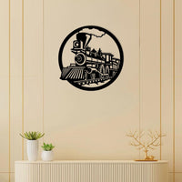 Artrooms Train Metal Wall Art - Wall Decoration | Wall Hanging (24x24 inch) | Black Matte Finish