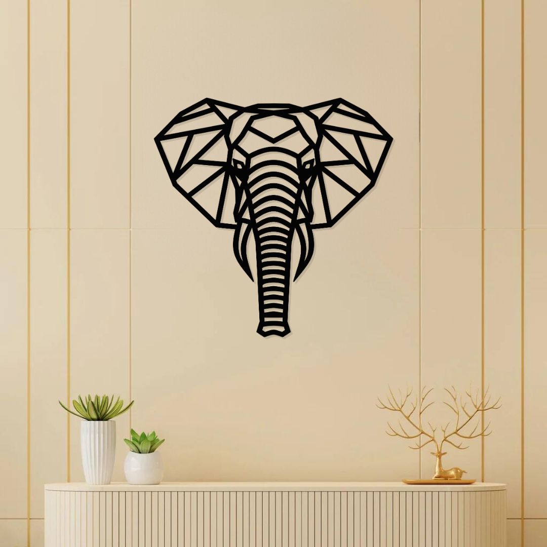 Artrooms Geometric Elephant Metal Wall Art – Modern Wall Hanging for Living Room & Office Décor