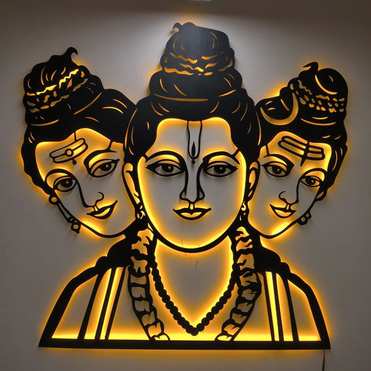 Artrooms Guru Datta Metal Wall Art With Light | Wall Decoration | Wall Hanging (25x25 inch) | Black Matte Finish